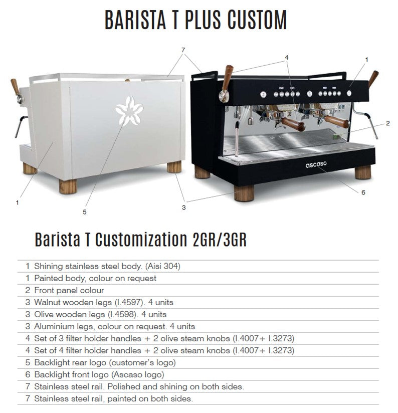Ascaso Barista T customization on 2 group and 3 group